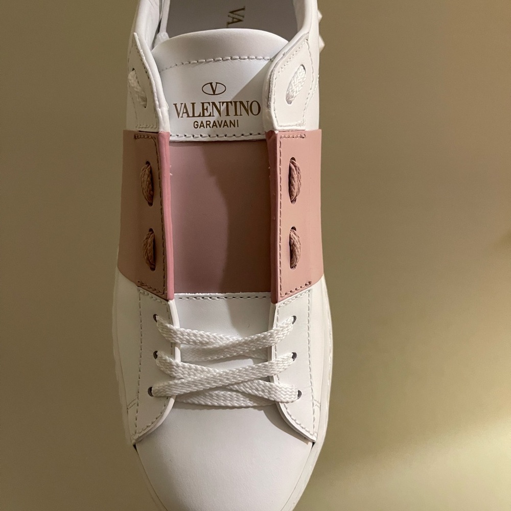 Valentino Garavani Pink and White Leather Sneakers